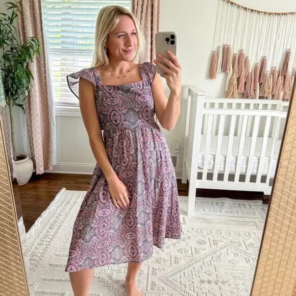 Banana Republic Tie-Back Midi Dress Blush Ash SP - Picture 2 of 10